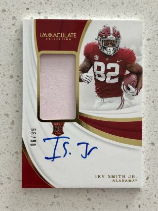 2019 Immaculate Collegiate Irv Smith Jr.  Rpa Patch Auto Card /99 Alabama/vikings