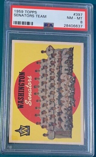 1959 Topps Baseball 397 Washington Senators Team Card Psa 8 Perfectly Centered