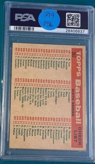1959 Topps Baseball 397 Washington Senators Team Card PSA 8 Perfectly Centered 2