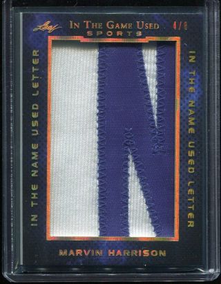 2019 Leaf Itg Game Marvin Harrison Game Worn Letter Jersey Patch Ed 4/8