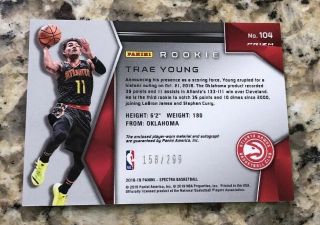 2018 - 19 Spectra TRAE YOUNG Jersey Auto RC /299 Hawks 2