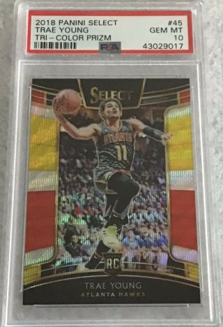 Trae Young 2018 - 19 Panini Select Concour Prism Yellow White Red 45 Psa 10 Gem
