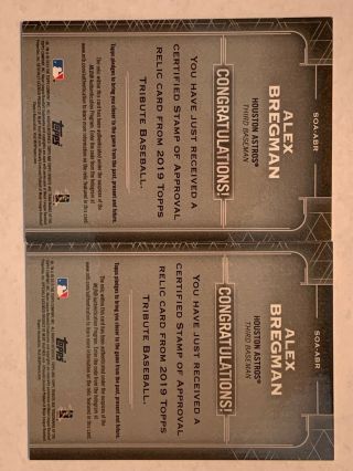2 ALEX BREGMAN 2019 TOPPS TRIBUTE GAME PATCH 60/99 & 75/150 CARDS ASTROS 3