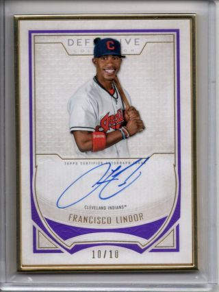 Francisco Lindor Auto /10 2019 Topps Definitive Gold Framed On Card Autograph Sp