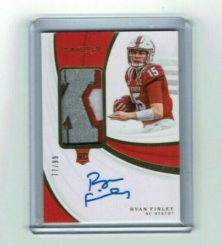 2019 Immaculate College Ryan Finley Rc Sp Patch Auto 77/99 Bengals
