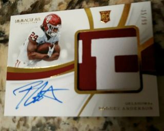 Rodney Anderson 2019 Panini Immaculate Collegiate Rookie Patch Auto 35/99 Rc Jk