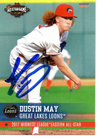 Dustin May 2017 Great Lakes Loons Midwest League All Star Game Signed Card