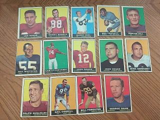 1961 Topps Football 14 Different Vintage Cards Mostly Vg - Ex
