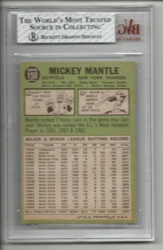 MICKEY MANTLE 1967 TOPPS 150 YORK YANKEES BGS BVG 6 2