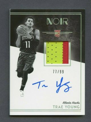 2018 - 19 Panini Noir Trae Young Hawks Rpa Rc Patch Auto 77/99