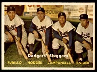 1957 Topps 400 Dodgers Sluggers Snider Hodges Campanella Nm,  To Nm - Mt