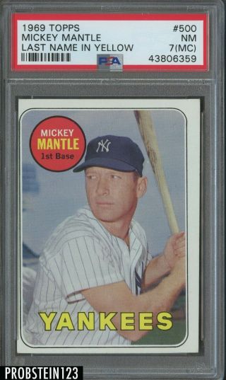 1969 Topps 500 Mickey Mantle York Yankees Hof Psa 7 (mc) Nm