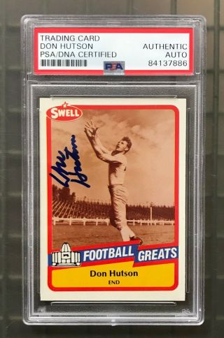 Don Hutson Signed 1989 Swell Football Greats Card 10 Auto Psa/dna Packers Hof