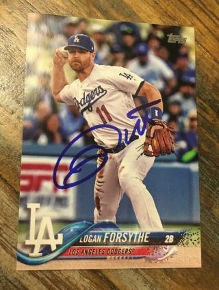 Logan Forsythe Signed 2018 Topps Baseball Card La Dodgers Texas Rangers Auto
