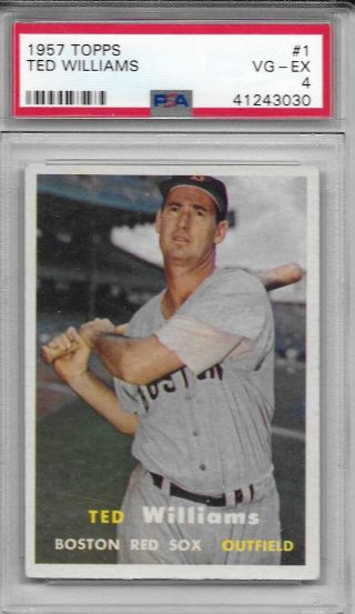 1957 Topps 1 Ted Williams Psa 4 Vg - Ex Nicely Centered Hof Red Sox