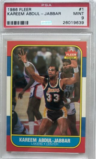 1986 Fleer Basketball Kareem Abdul - Jabbar 1 Psa 9 Los Angeles Lakers