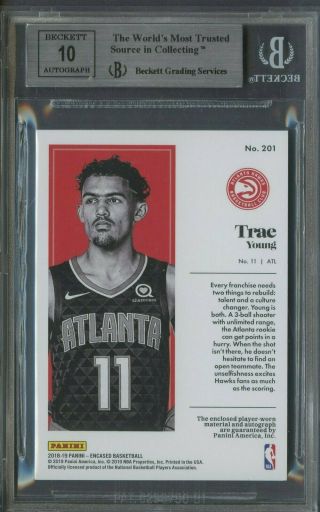 2018 - 19 Panini Encased Trae Young Hawks RC Rookie Jersey AUTO /99 BGS 9 2
