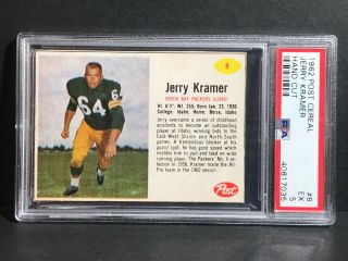 1962 Post Cereal 8 Jerry Kramer - Psa Ex 5 - Short Print Green Bay Packers Sp