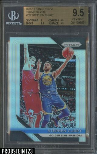 2018 - 19 Panini Prizm Silver 222 Stephen Curry Warriors Bgs 9.  5