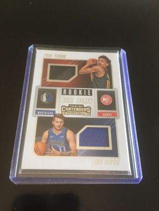 Luka Doncic Trae Young Dual Jersey 2018 - 19 Panini Prizm Basketball Rookie Ticket