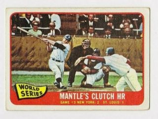 1965 Topps 134 World Series Game 3 - Mickey Mantle Card - Vg - Vg/ex - 114
