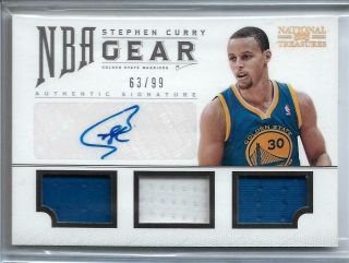2012 - 13 Stephen Curry Auto Jersey 63/99 National Treasures Nba Gear Autograph