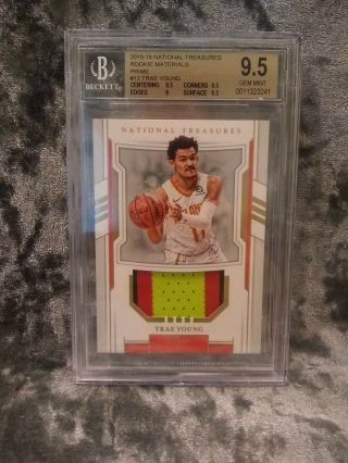 2018 - 19 National Treasures Trae Young Rookie Materials Prime Bgs 9.  5 Pop 1