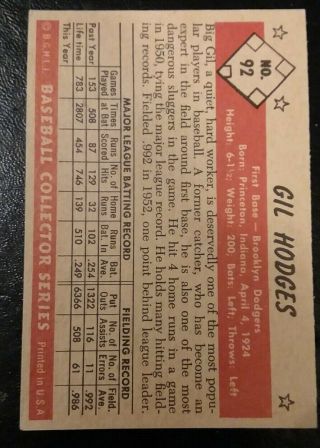 1953 Bowman Color Gil Hodges 92 BROOKLYN Dodgers BV $300 3