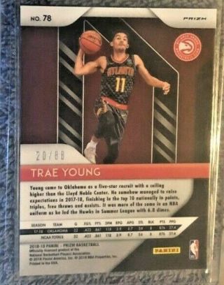 2018/19 Panini Prizm Rookie Red Choice Trae Young 20/88 78 2