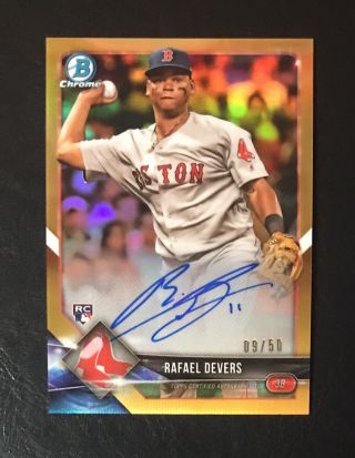 2018 Bowman Chrome Rafael Devers Gold Refractor Rc Auto 09/50 Bcra - Rd Red Sox