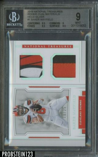 2018 National Treasures Holo Silver Baker Mayfield Rc Rookie Patch /25 Bgs 9