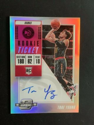 2018 - 19 Panini Optic Contenders Trae Young Rookie Ticket Silver Prizm Auto Rc