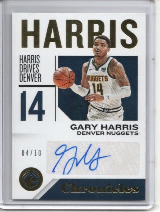 Gary Harris Auto /10 2018 - 19 Panini Chronicles Gold Parallel Gold Sp Nuggets