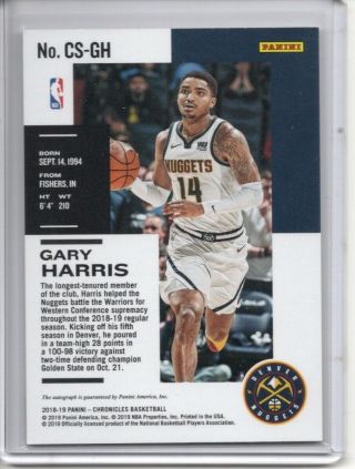 GARY HARRIS AUTO /10 2018 - 19 PANINI CHRONICLES GOLD PARALLEL GOLD SP NUGGETS 2