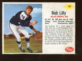 1962 Post Cereal Football Card 141 Bob Lilly Rookie Exmt