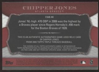 2009 Topps Triple Threads Chipper Jones Jersey Relics Auto Autograph /18 2
