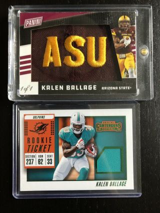 2019 Panini Fathers Day Kalen Ballage 1 Of 1 Asu Relic.  1/1 And Rc Ticket Relic