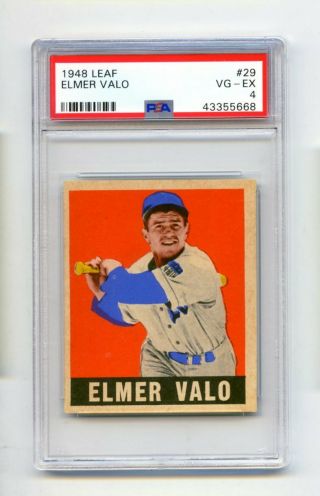 1948 Leaf Elmer Valo 29 Philadelphia Athletics Baseball Card Psa Vg - Ex 4