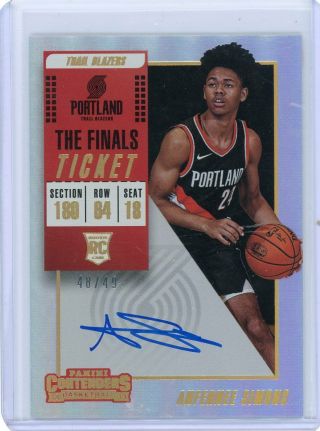 Anfernee Simons 2018/19 Panini Contenders The Finals Ticket Rookie Rc Auto /49