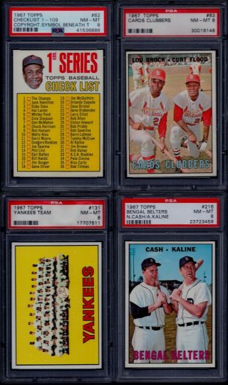 Psa 8 1967 Topps 131 York Yankees Team With Mickey Mantle & Whitey Ford