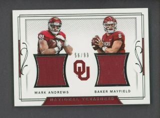 2018 National Treasures Mark Andrews Baker Mayfield Rc Rookie Jersey 56/99
