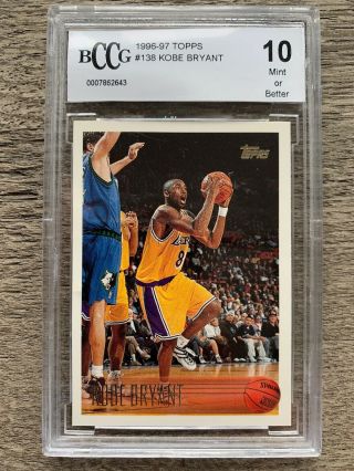 1996 - 97 Topps Kobe Bryant Rookie Rc 138,  Graded 10 Bccg Or Better
