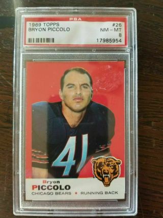 1969 Topps Football 26 Bryon Brian Piccolo Rookie Card Rc Psa 8 Chicago Bears