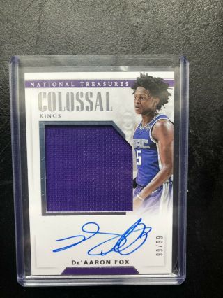 2017 - 18 National Treasures De’aaron Fox Colossal Rookie Auto Patch /99 Hot