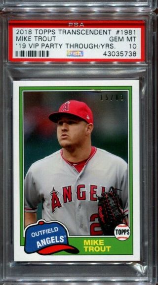 2019 Topps Transcendent Mike Trout Vip Party Psa 10 1981 Pop 1 Ed/83