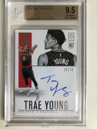 18 - 19 Encased Scripted 157 Trae Young Rookie Autograph Auto Card 25/75 Bgs 9.  5
