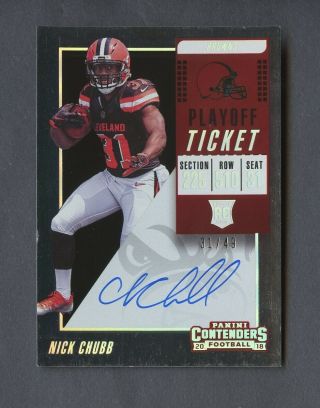 2018 Panini Contenders Playoff Ticket Nick Chubb Rc Rookie Auto 31/49 Browns