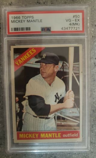 1966 Topps Mickey Mantle 50 Psa 4 Vg - Ex Straight Card Edges Solid