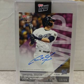2018 Topps Now Mvp Aw - 7c Christian Yelich Milwaukee Brewers On Card Auto 12/25