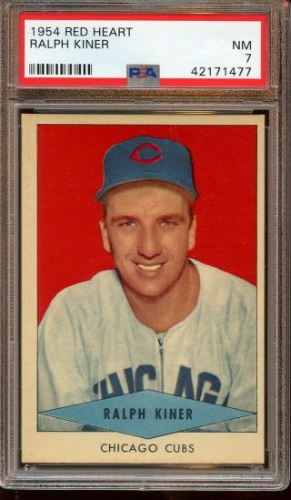 1954 Red Heart Dog Food Baseball Card Ralph Kiner Chicago Cubs Sp Psa 7 Nrmt